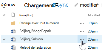 Sélectionnez l’icône Autres points de suspension en regard du nom du document dans OneDrive Entreprise pour ouvrir le pointage des documents carte