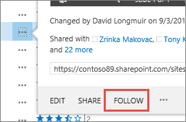 Sélectionnez la commande Suivre dans le menu de la carte contextuelle dans OneDrive Entreprise