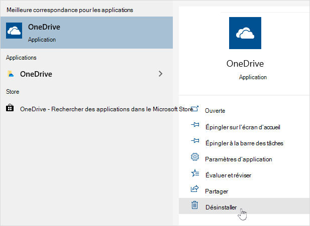 Désinstallation de l’application du Store OneDrive