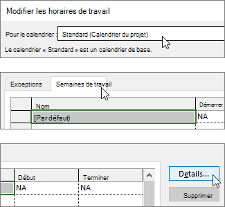 Onglet Semaines de travail