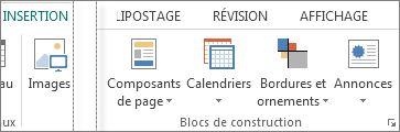 Capture d’écran du groupe Blocs de construction sous l’onglet Insertion dans Publisher