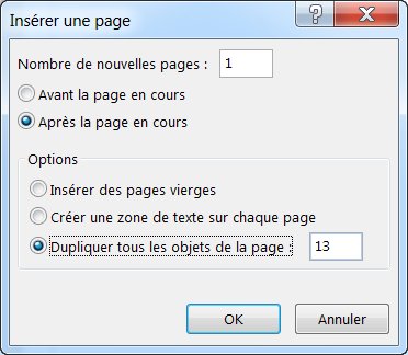 Boîte de dialogue pour insérer une page dans Publisher