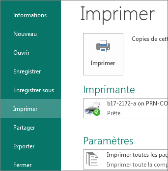 Capture d’écran des options d’impression dans Publisher