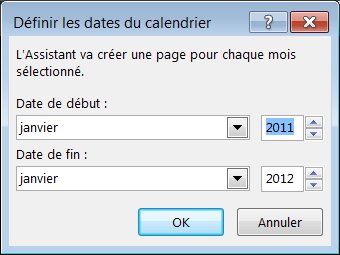 Définissez les dates de votre calendrier dans cette boîte de dialogue.