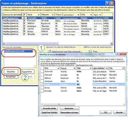 Modifier la liste d’adresses existante
