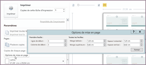 Options de mise en page d’impression