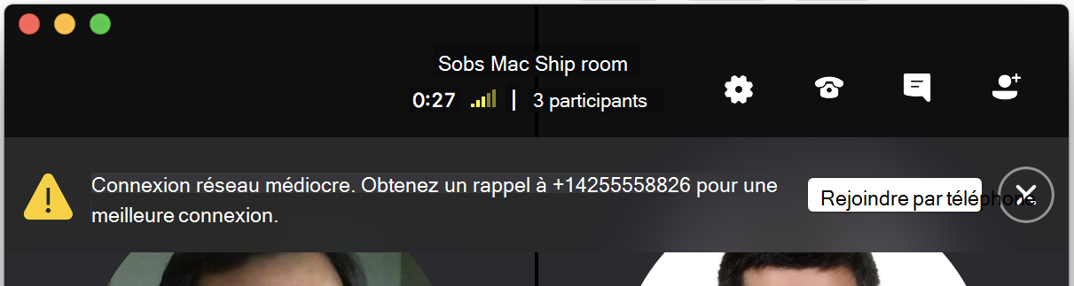 Notification de rappel de l’utilisateur en cas de connexion réseau médiocre