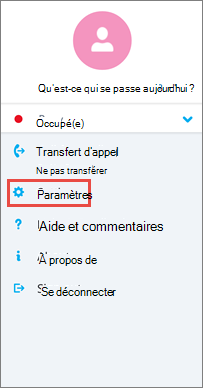 Écran Options dans Skype Entreprise pour Android