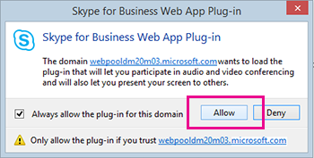 Approuver le domaine du plug-in Skype Entreprise Web App