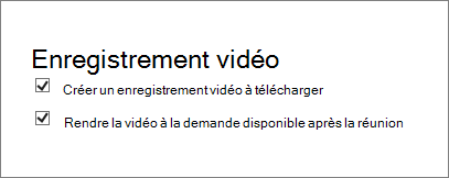 Capture d’écran de la case à cocher Activer l’enregistrement de la réunion sur la page Détails de la réunion. Cette option est activée par défaut.