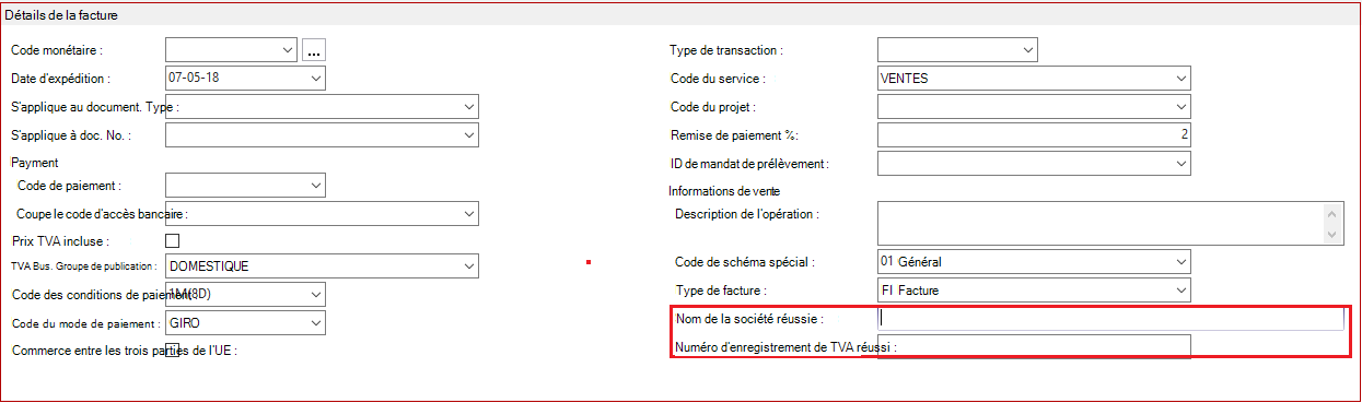 Détails de la facture