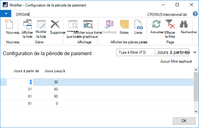 Configuration de la période de paiement
