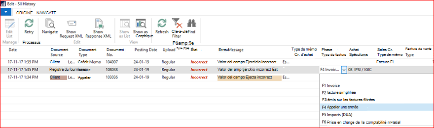 Capture d’écran sur les modifications apportées aux valeurs des champs