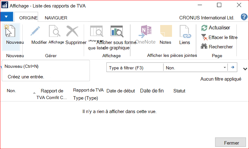 Capture d’écran de la fenêtre Liste des rapports de TVA