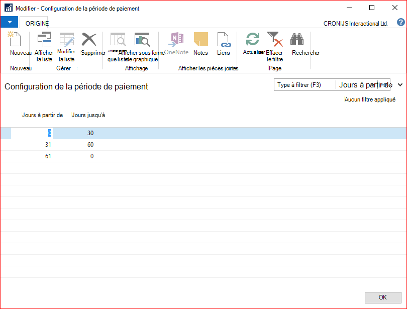 Capture d’écran de la configuration de la période de paiement