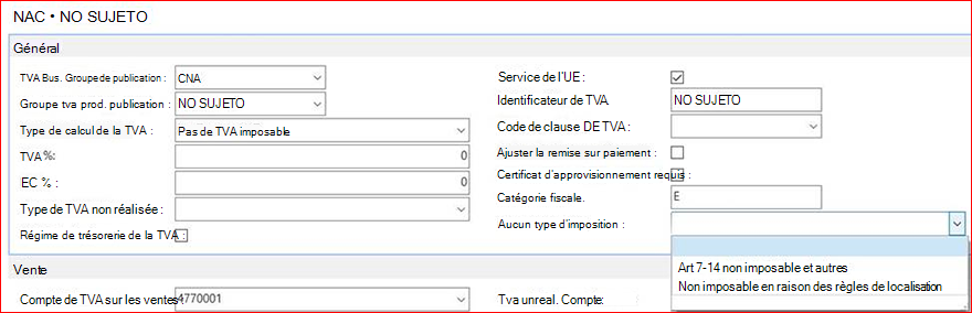 Informations SII dans les groupes d’envoi de tva
