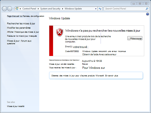 Error code 80072ee2