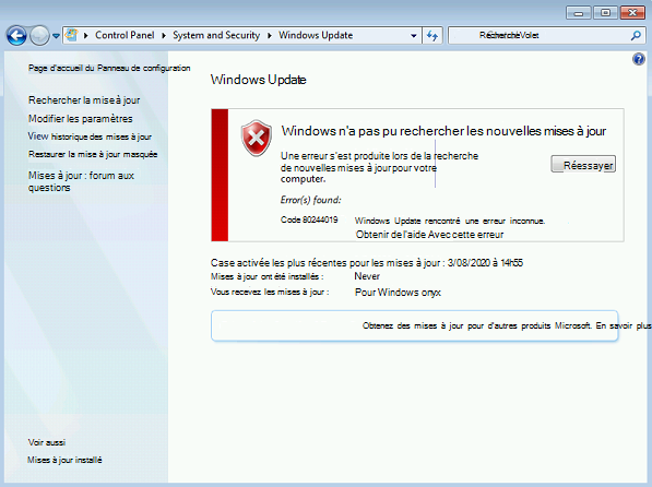 Error code 80244019