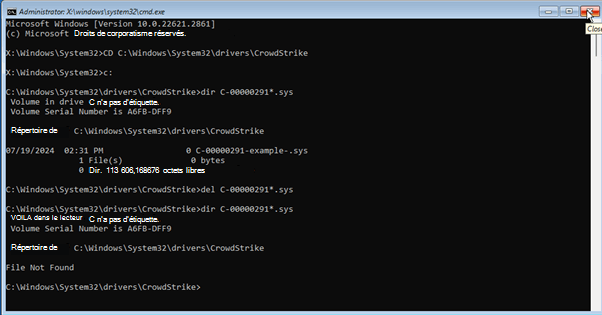 Invite de commandes du mode sans échec