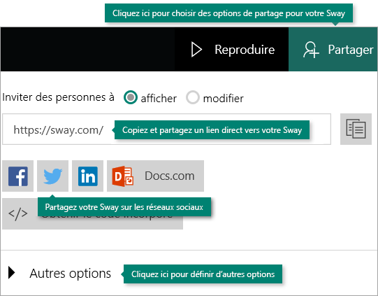Options de partage dans Sway