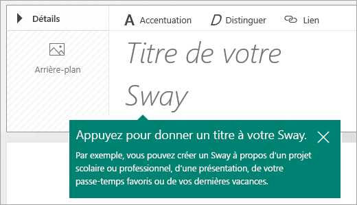Invite de titre dans le scénario Sway