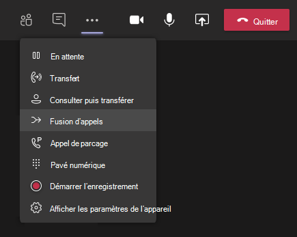 Bouton Appeler la fusion dans le menu
