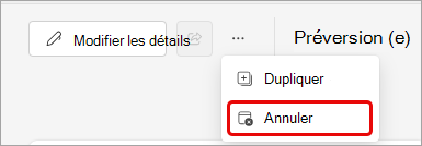 Capture d’écran de l’annulation d’un événement Teams