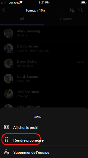 IOS : rendre le propriétaire de l’équipe