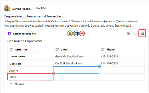 Capture d’écran montrant plusieurs personnes travaillant simultanément dans un composant de boucle