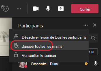 Option de menu Réduire toutes les mains