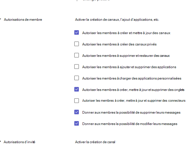 autorisations de membre