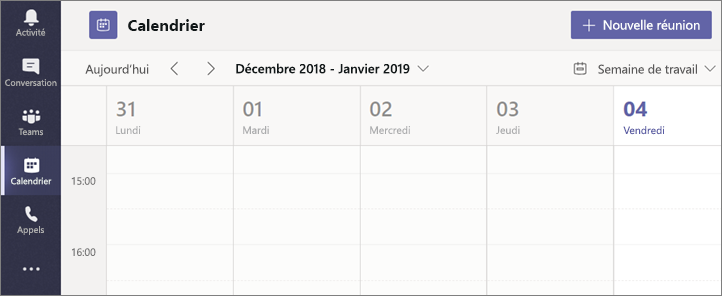 Sélectionnez Calendrier puis Nouvelle réunion.