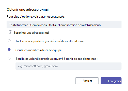 Obtenir une adresse de messagerie