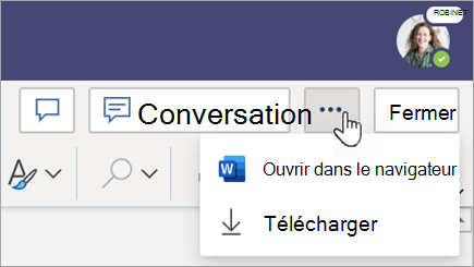 Sélectionnez le menu Plus d’options, en regard du bouton Fermer.