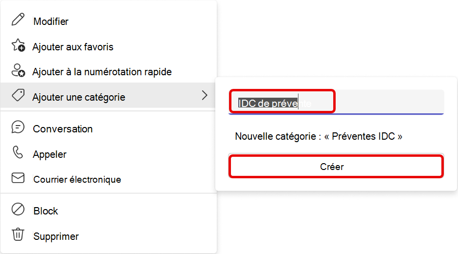 Capture d’écran du flux de travail ajouter une catégorie dans Teams People App