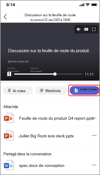 Afficher le contenu partagé dans le récapitulatif des réunions Teams.
