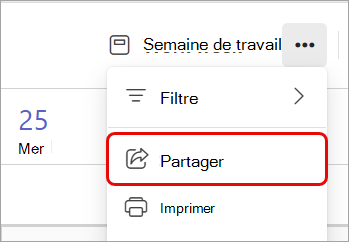 Capture d’écran mettant en évidence l’option Partager dans un calendrier Teams.
