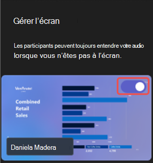 Capture d’écran mettant en évidence comment partager du contenu visible pendant un événement Microsoft Teams.