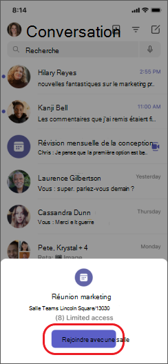 Teams rejoint avec Salle sur iPhone