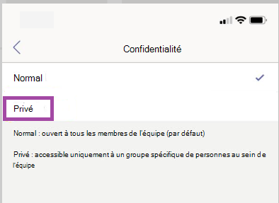 Paramètres de canal privé.