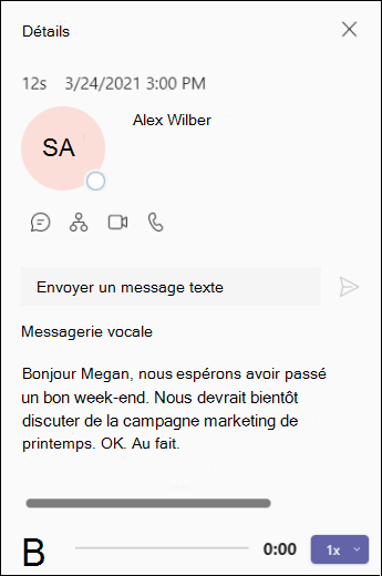 Écran Teams-Messages vocaux-Détails