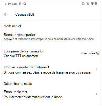 Paramètres du mode Talkie-walkie