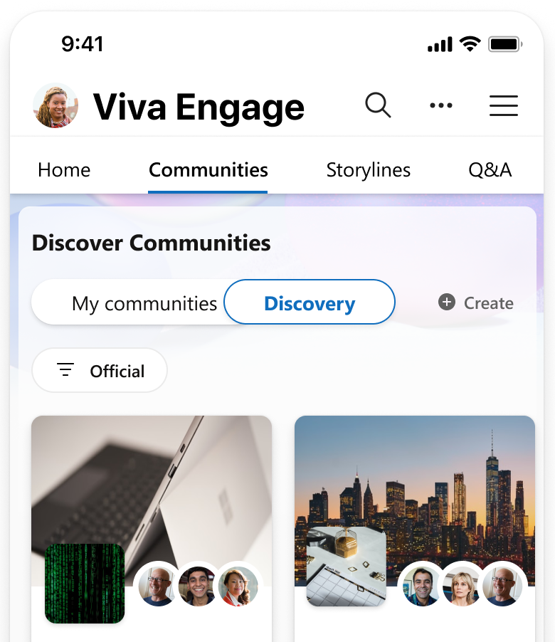 Capture d’écran montrant la page de découverte filtrée pour afficher uniquement les communautés officielles