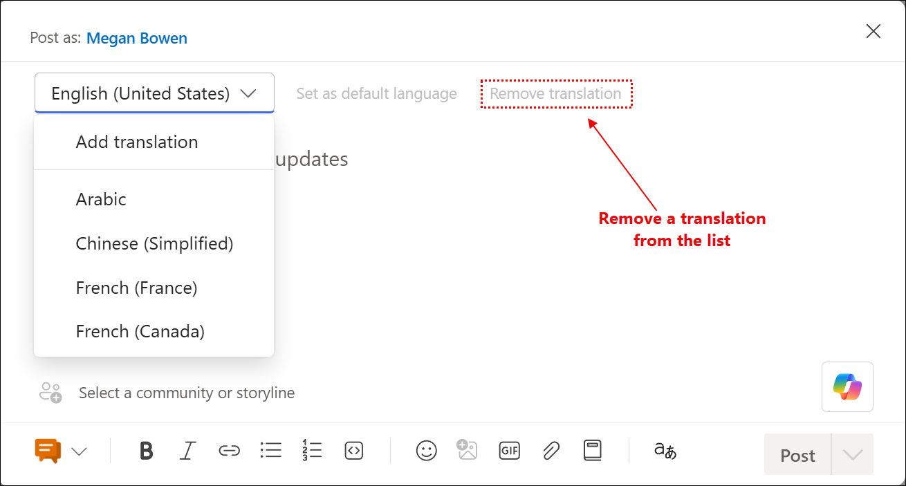 Verr. fin de l’écran montrant les interactions avec la fonctionnalité de traduction