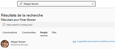 Écran de recherche de la boîte de réception