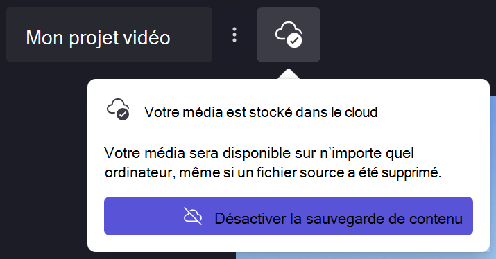 Image de la boîte de dialogue de sauvegarde de contenu Clipchamp