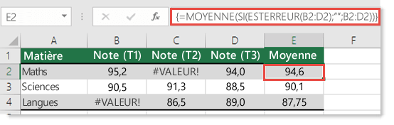 Fonction matricielle dans MOYENNE pour résoudre l’erreur #VALEUR!
