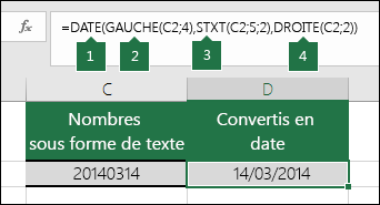 Convertir les chaînes de texte et les nombres en dates