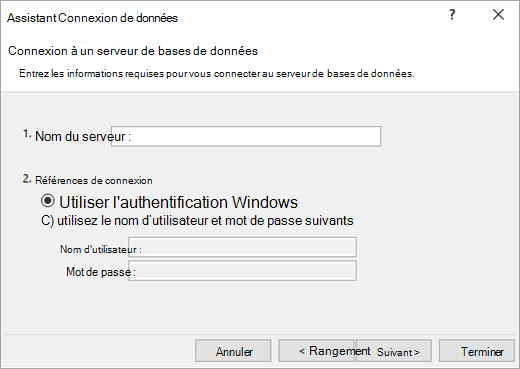 Assistant Connexion de données écran 1