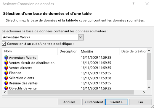 Écran 2 de l’Assistant Connexion de données